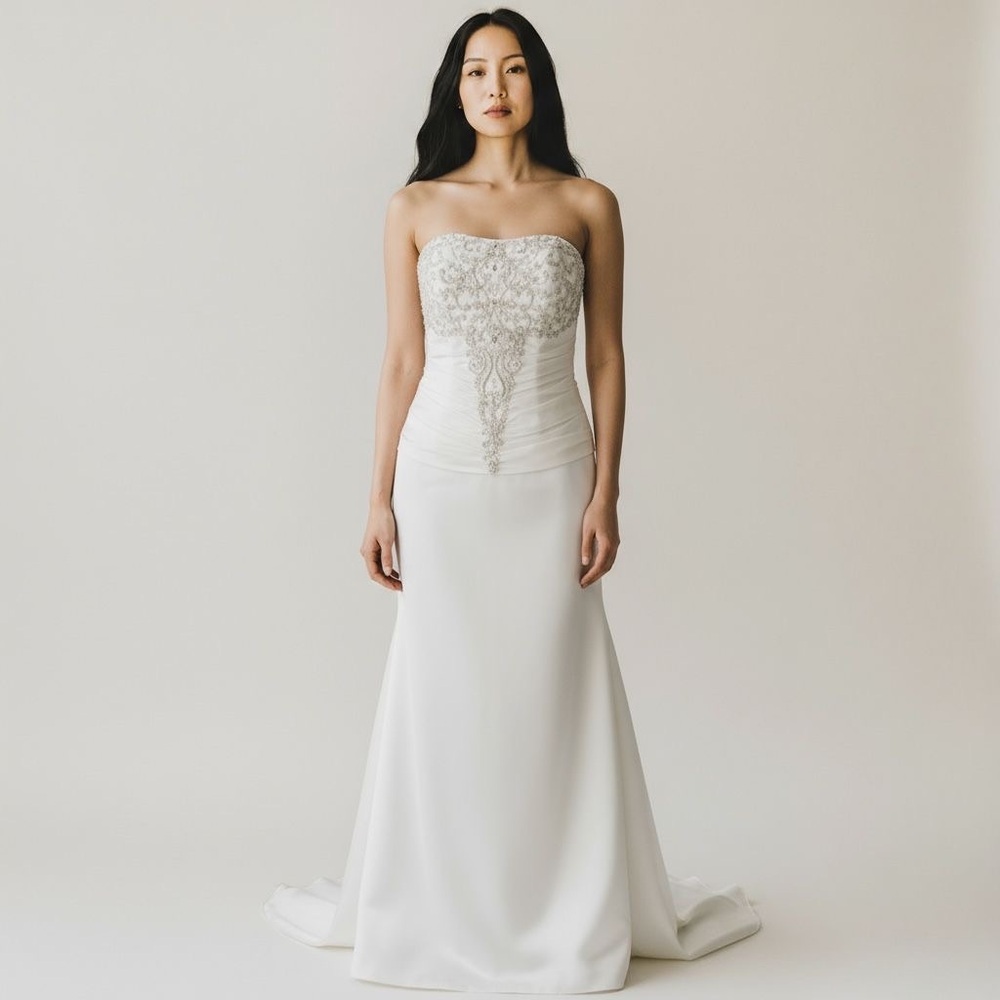 Allure Bridals White Strapless Wedding Dress